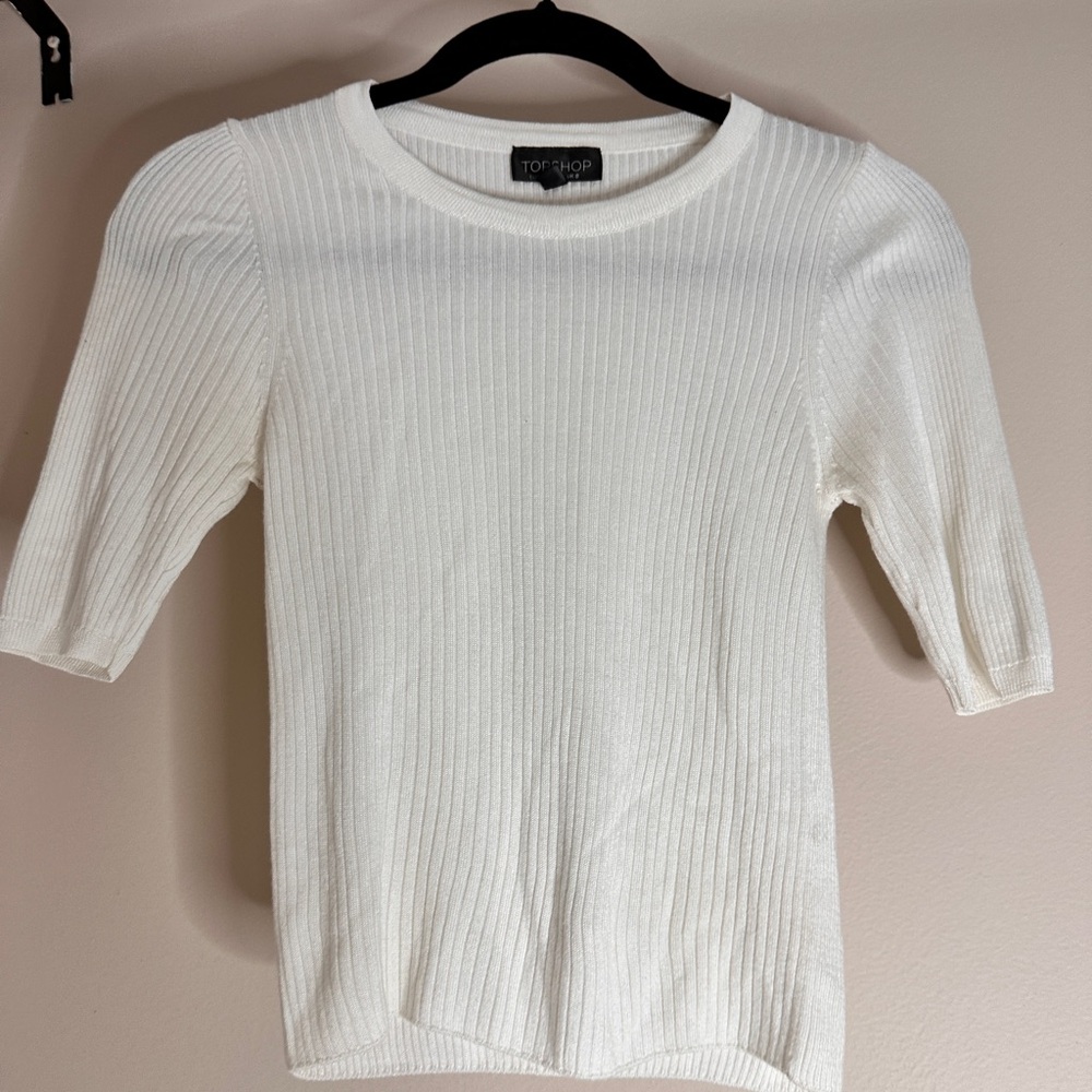 Topshop Cream Ribbed Blouse